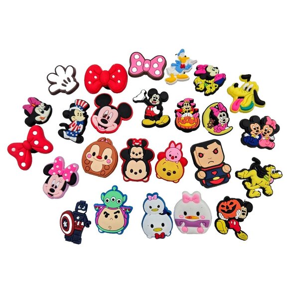 Shoe Charms Jibbitz Lot Of 25 Disney Tsum Tsum Mickey Minnie Marvel DC Pluto - Picture 1 of 5